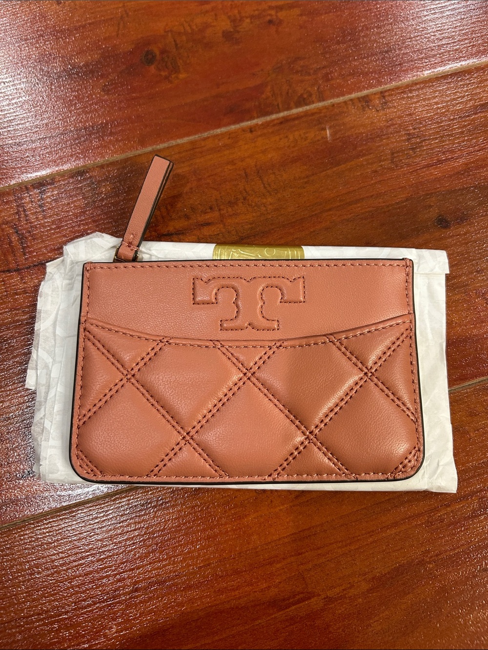 Tory Burch Quilted Card Case Wallet - Rose Tan